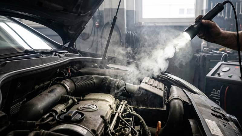 Диагностика двигателя автомобиля дымогенератором