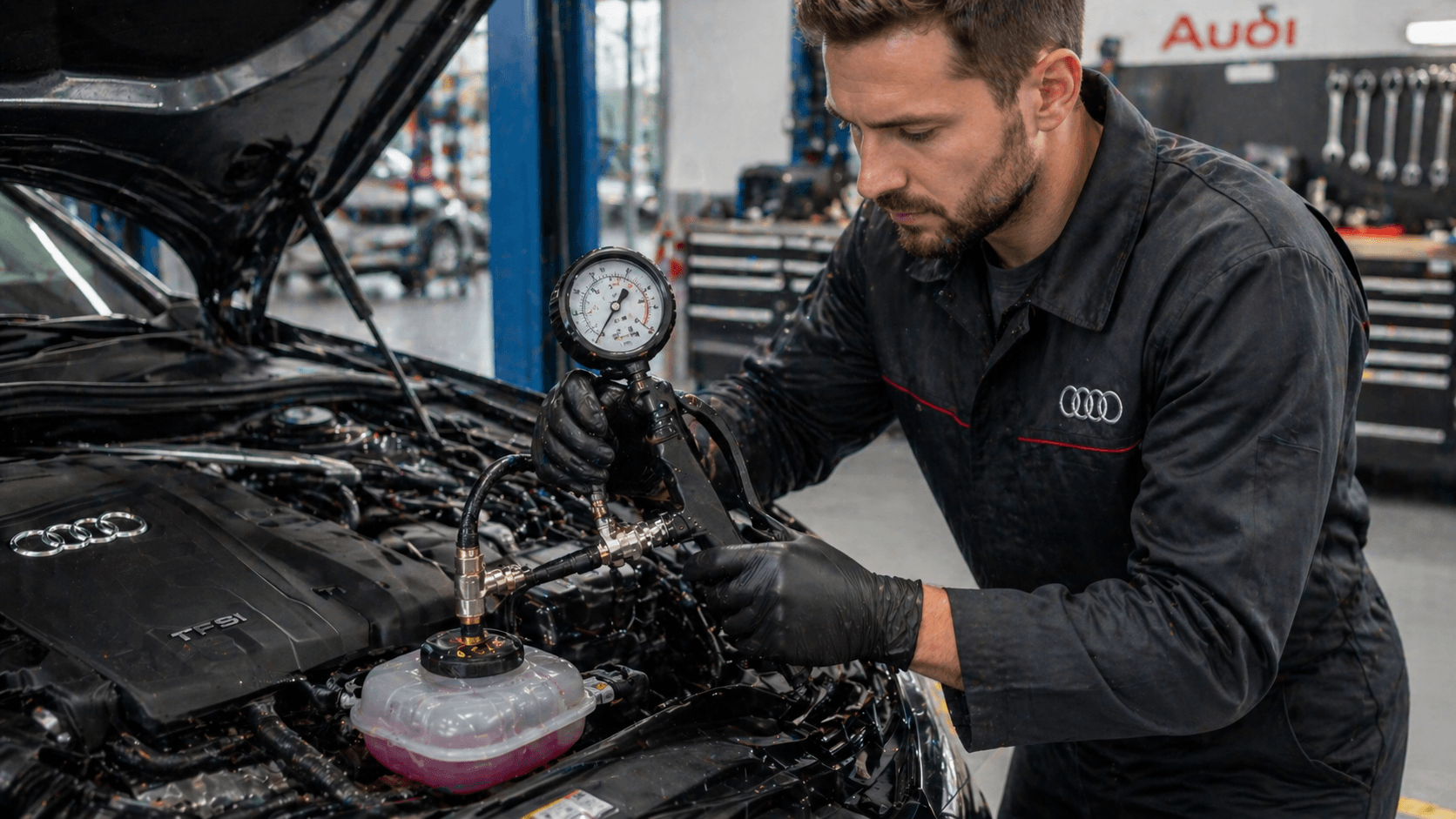 Проверка давления системы охлаждения Audi